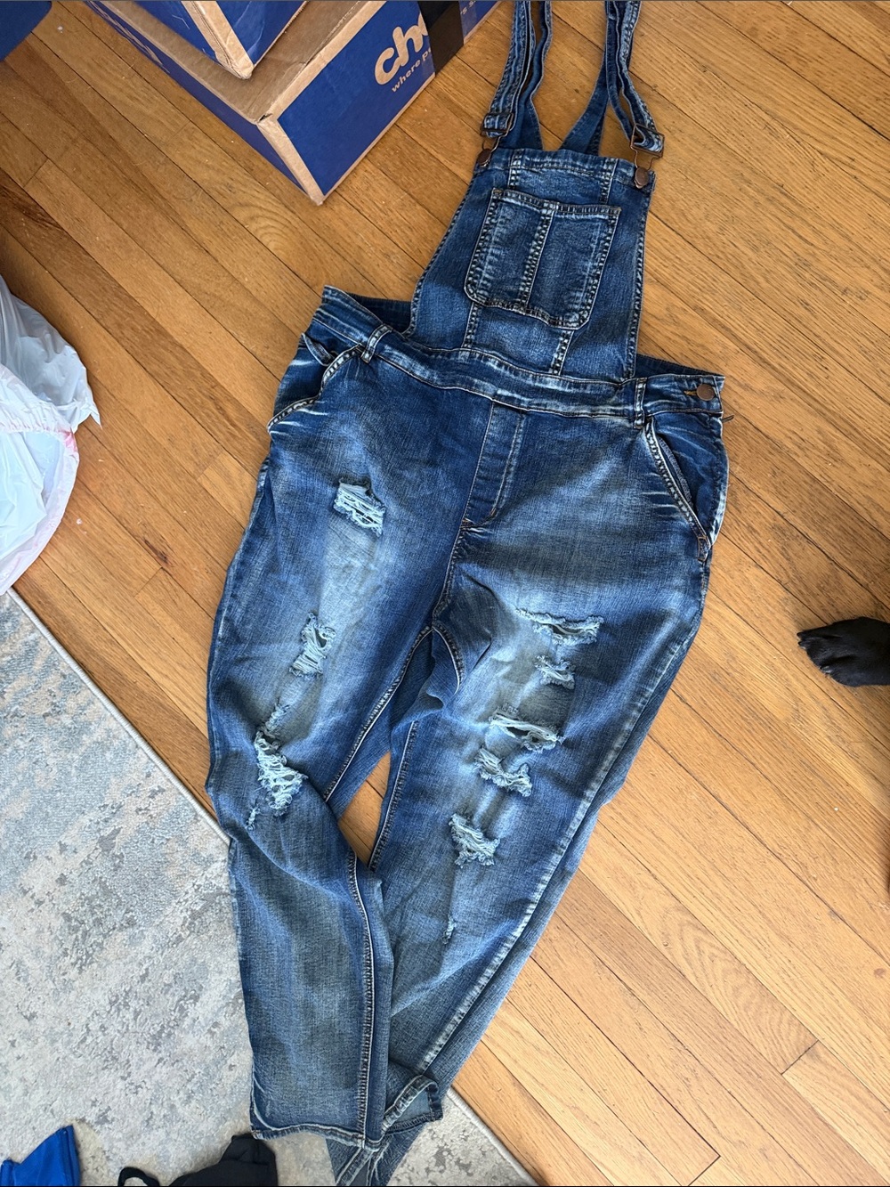 Dollhouse Sz 22 Distressed Blue Women's Denim Overalls - stretchy Ripped Jeans